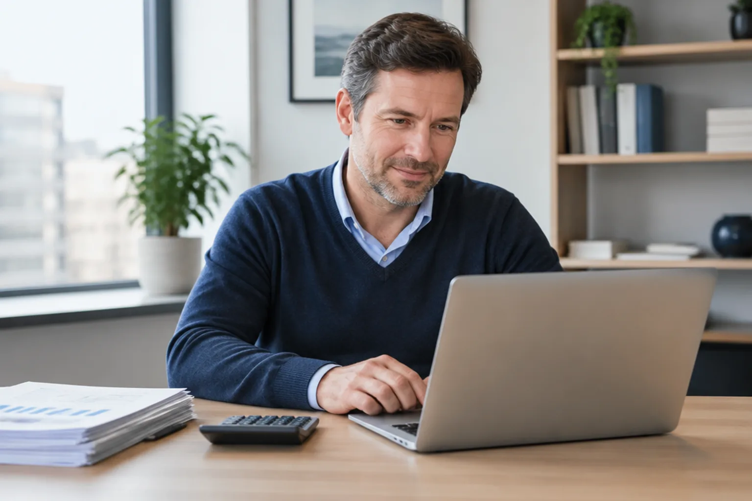 A finance manager reviewing a cash flow chart at a clean desk